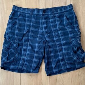 Life Is Good Plaid Lightweight Nylon Cargo Shorts Blue Size XL